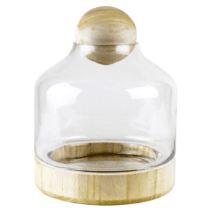 Glass Terrarium Container With Wooden Sphere Lid