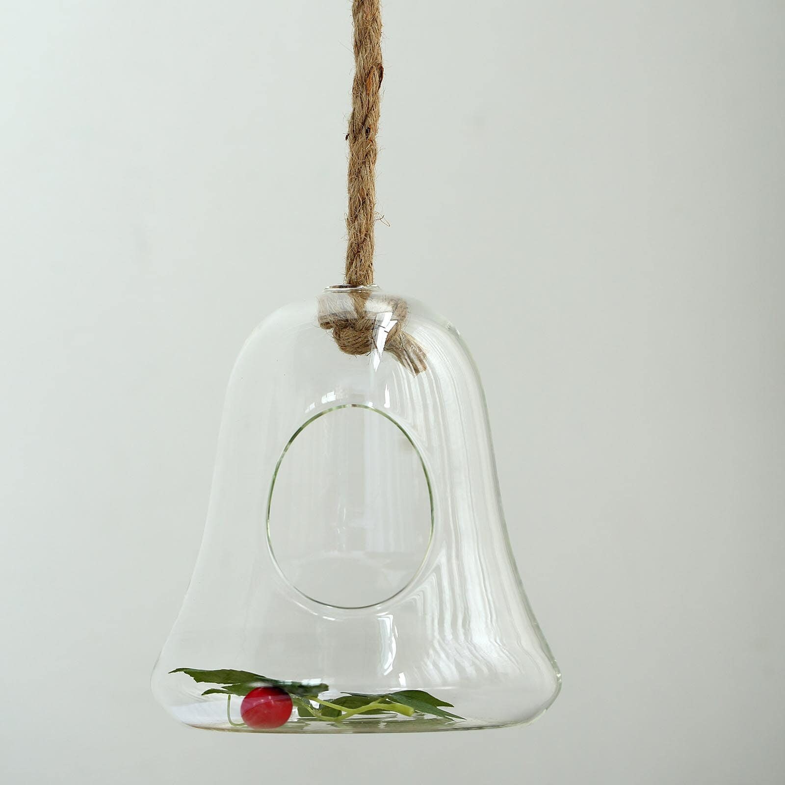 12" Terrarium Bell Glass Globe With Rope, Tea Light Holder, Air Plant