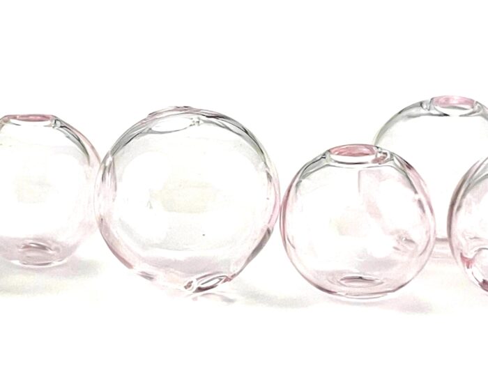 5 Pcs Pale Pink Hollow Glass Bubble Beads, Light Rose Hand Blown Transparent Terrarium Globes, Lightweight 10mm & 12mm Two Holes 1mm