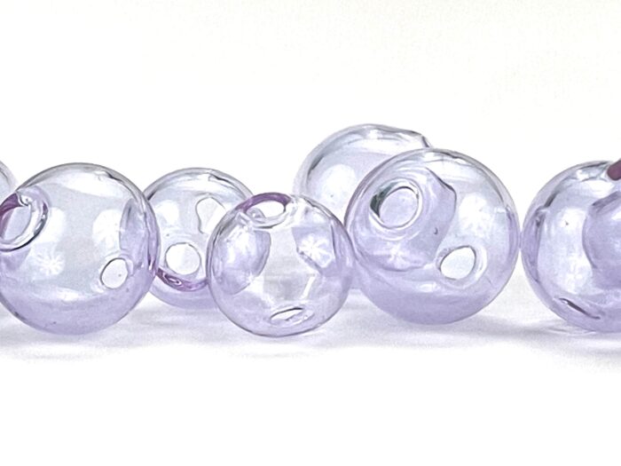 5 Pcs Purple Hollow Glass Bubble Beads, Lavender Hand Blown Transparent Terrarium Globes, Lightweight 10mm & 12mm Two Holes 1mm - 2mm