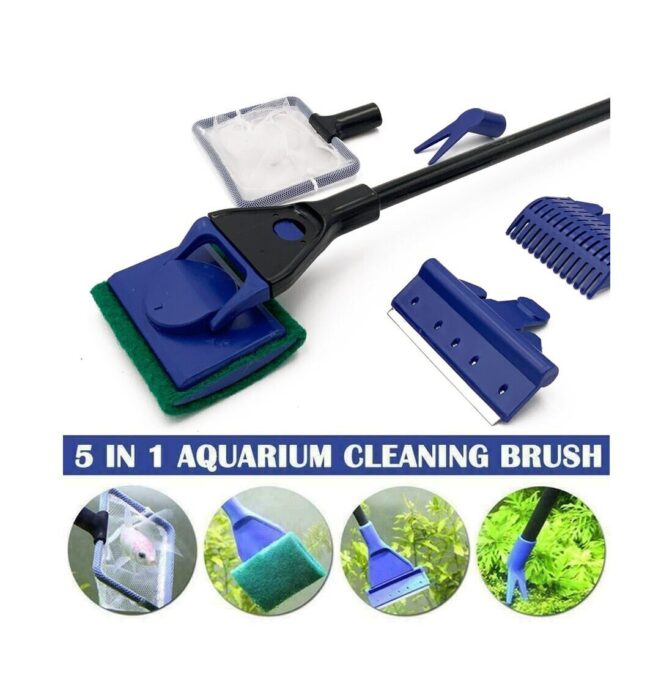 5 in 1 Aquarium Cleaning Tool | Tank Sponge, Fishing Net, Gravel Rake, Stainless Steel Algae Scraper, Plant Fork Free Shipping