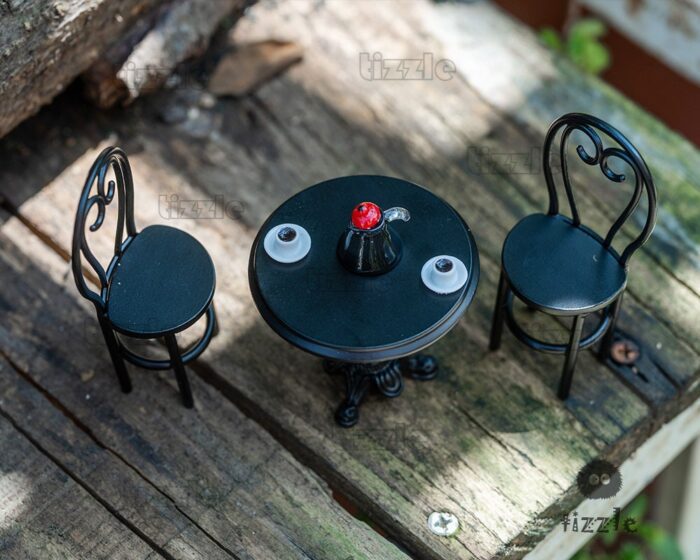 6Pc Miniature Fairy Small Black Chairs & Table Tiny Cups Garden Supplies & Accessories Terrarium Figurines