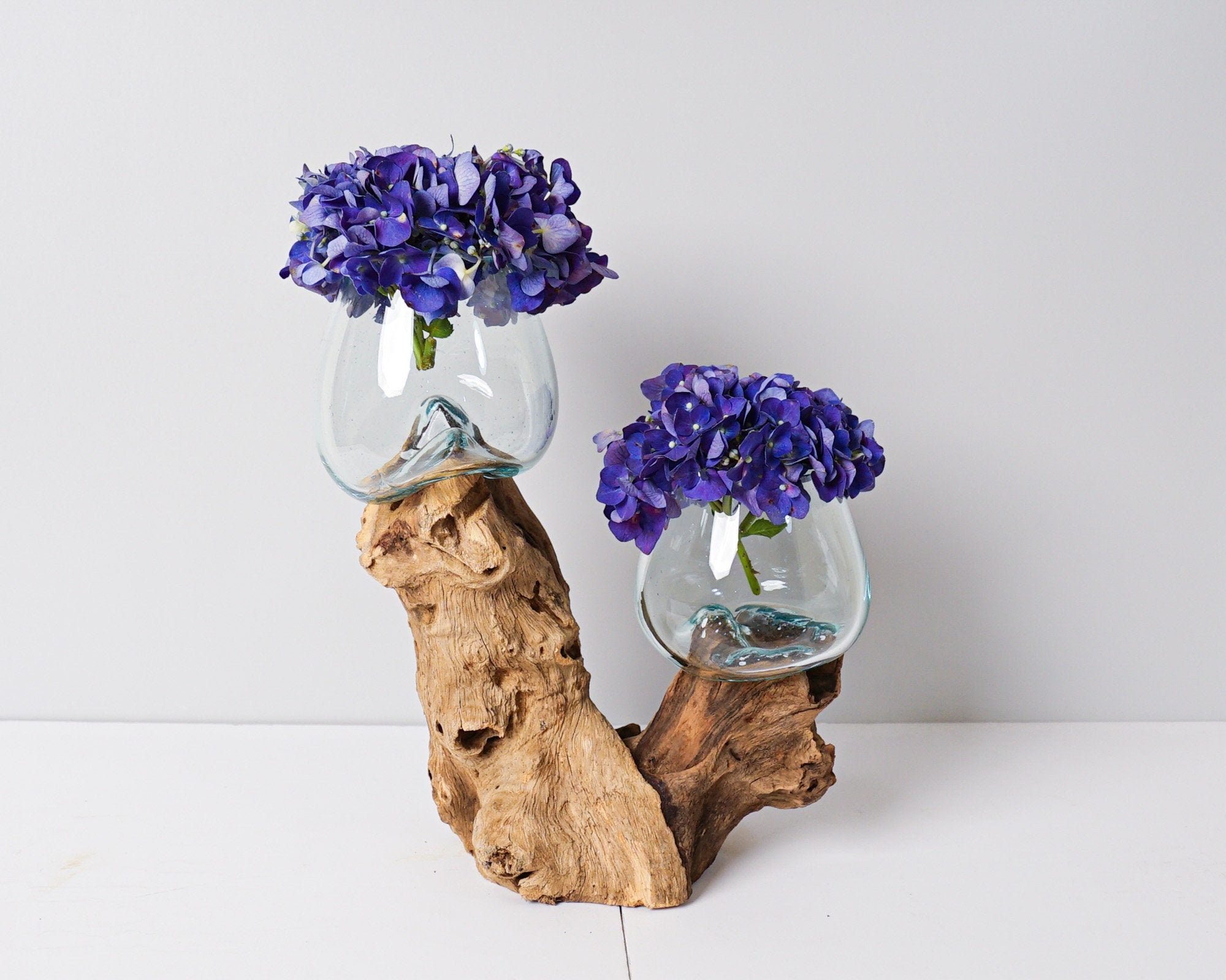 Blown Glass, Double, Melted Molten Terrarium, Vase, Hand Recycled