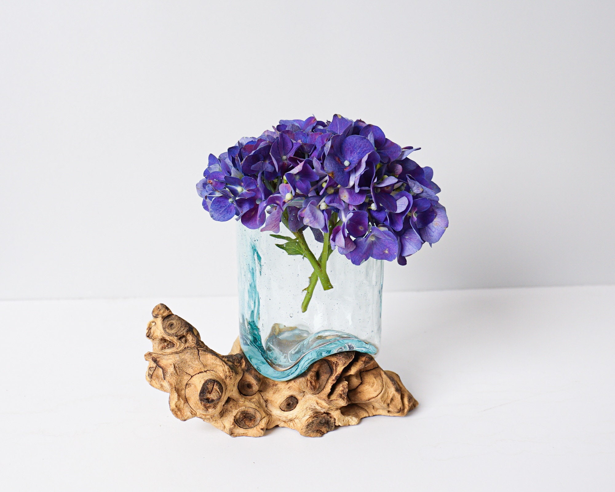 Blown Glass On Driftwood, Vase, Molten Glass, Terrarium, Hand Recycled