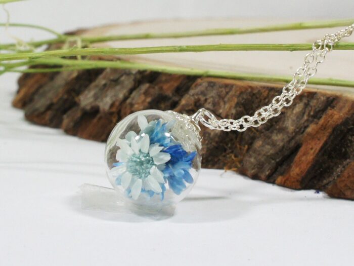 Blue Star Flowers, Terrarium Necklace, Real Flower Botanical Jewelry, Glass Bottle Pendant, Dried Flower Necklace, Plant
