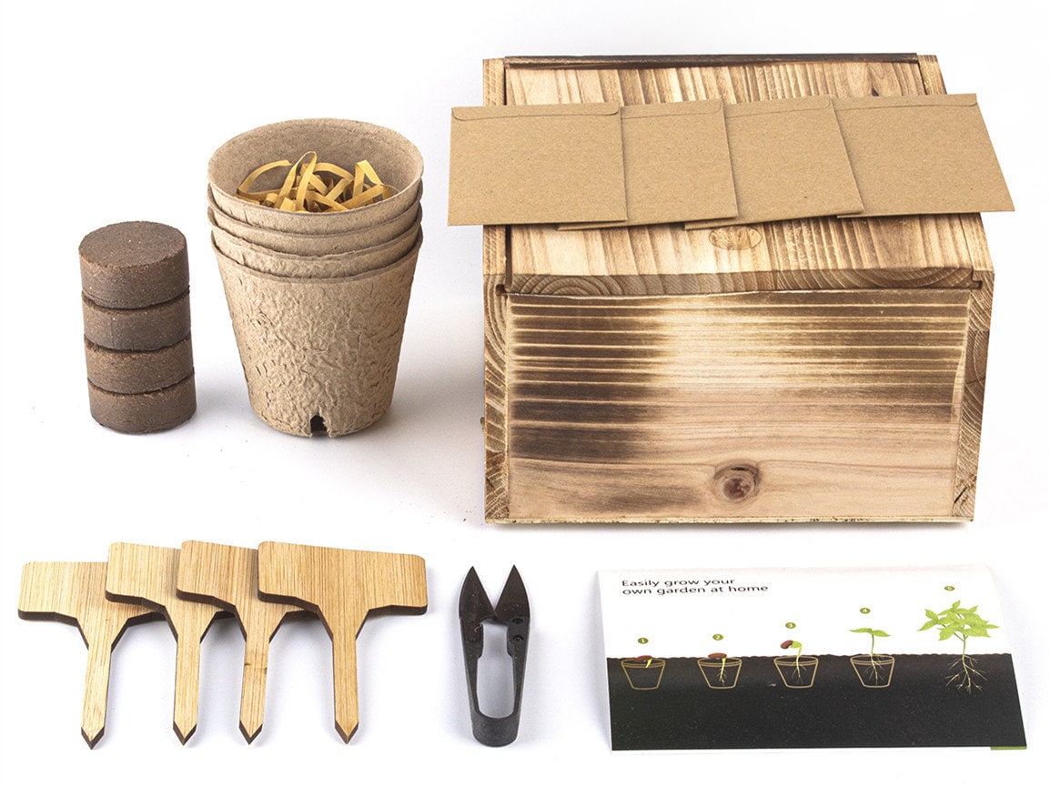 Bonsai Starter Kit, Tree 4 Types Seeds With Wooden Box, Plant Markers