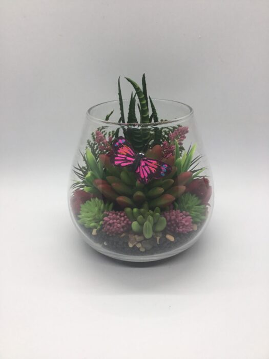 Butterfly Terrarium Kit - Artificial Succulent 4.4" Glass Garden