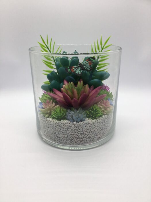 Butterfly Terrarium Kit - Artificial Succulent 5"x5" Round Glass Garden