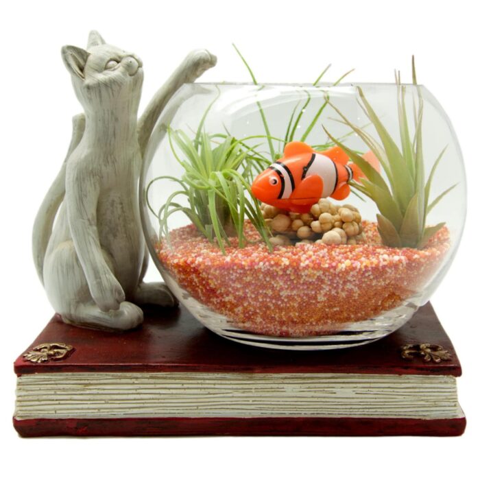 Cat & Fishbowl, & Fish Bowl, Bowl Ornament, Goldfish Glass Air Plant Terrarium, Ornamental Terrarium