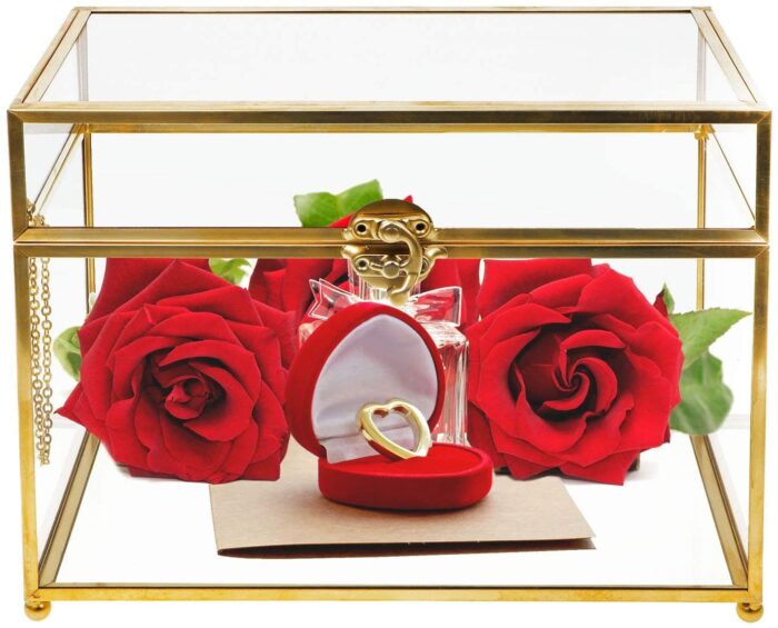 Decorative Boxes | Wedding Card Box Clear Glass Plant Terrarium Organizer With Gold Metal Frame
