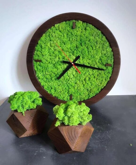 Diameter 35cm, Green Clock, Moss Handmade Wall Clock, Decorative Preserved V59