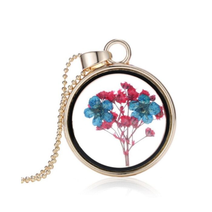 Dried Flower Necklace, Memory Glass Locket, Forget Me Not Jewelry, Real Terrarium Necklace