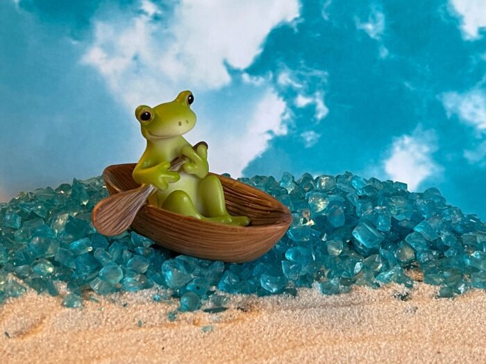 Fairy Garden Accessories Miniature Frog Rowing A Boat, Terrarium Supply, Frog, Row Figuring, Boat