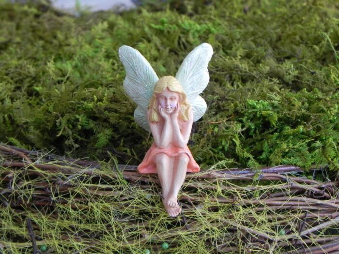 Fairy Garden Accessory Miniature Sitting Fairy Figurine - Accessories Terrarium Supply Glitter Wings