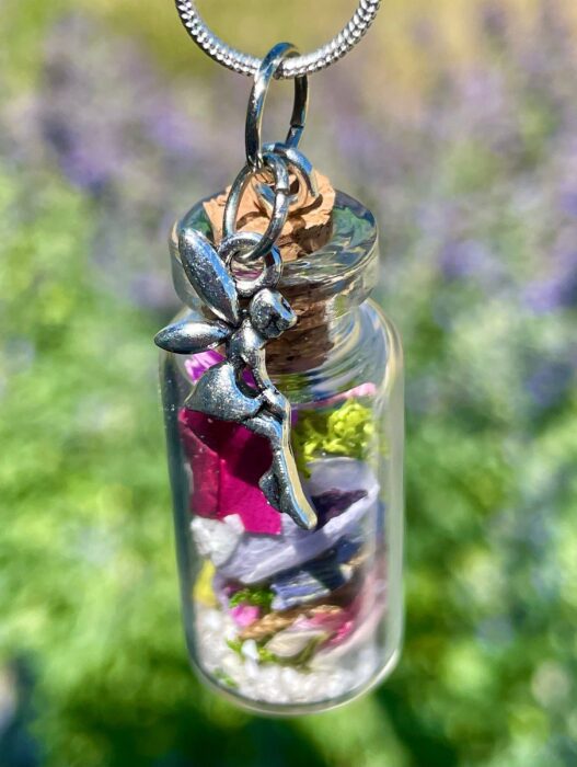 Fairy Jar Terrarium Necklace | Fairycore Jewelry Cottagecore Charm Necklaces Cork Forest Botanical Gifts Glass Vials