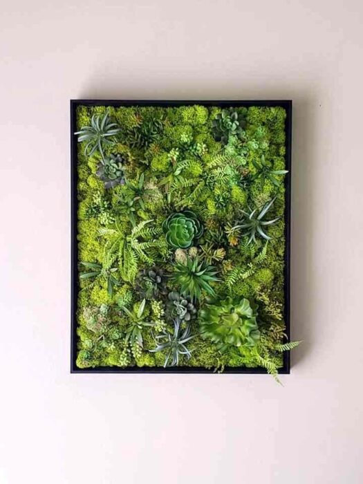 Faux Succulent Moss Wall Art, Handmade Preserved Moss Wall Picture, Picture Black Frame, Vertical&horizontal Frame