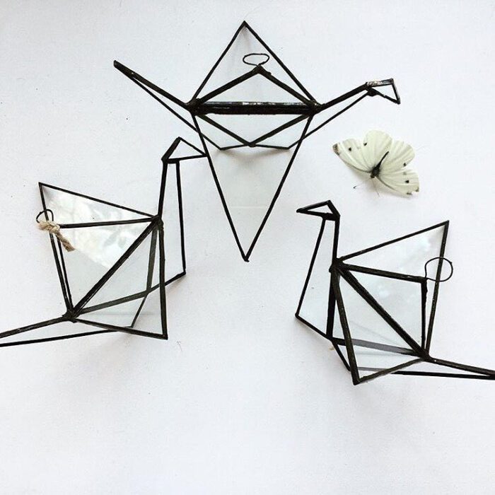 Glass Origami Crane - Handmade Geometric Bird Home Decor Wedding Table Decoration Terrarium