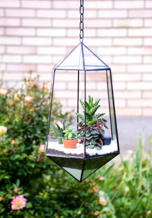 Glass Terrarium, Geometric Stain Planter, Terrarium Kit, Gift For Her, Hanging Indoor Plants, Cozy /Wp03/