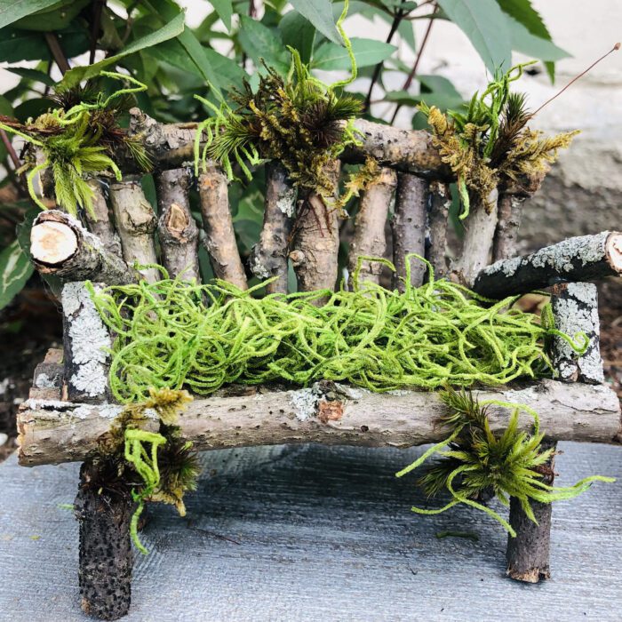 Handmade Miniature Fairy Bench, With Dried & Preserved Mosses Lichens