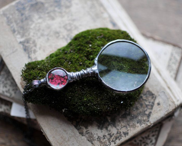 Magnifier Necklace, Loupe Magnifying Glass Pendant, Terrarium Necklace - Real Plant Useful Gift Handmade By Mariaela