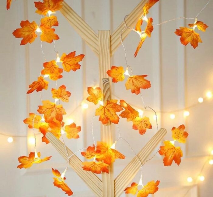Maple Leaves Lights 10Led, Artificial Autumn Garland Led Fairy For Fall, Home Decoration Thanksgiving Party Diy Decor Halloween 2M
