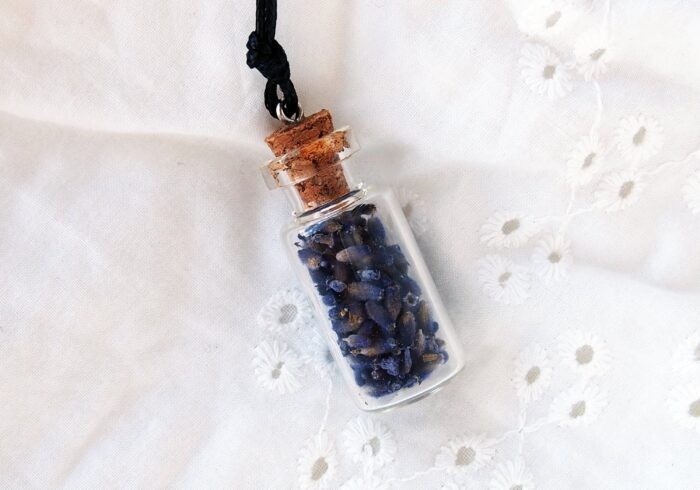 Mini Bottle Necklace With Dried Lavender Flowers, Enchanted Forest Necklace, Glass Vial Tiny Terrarium, Small