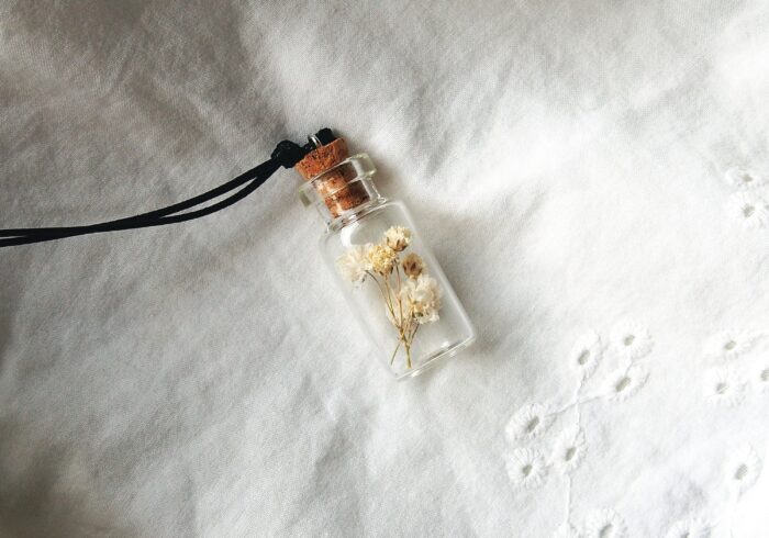Mini Bottle Necklace With Gypsophila Flowers, Enchanted Forest Necklace, Glass Vial Tiny Terrarium, Travel Protection Amulet