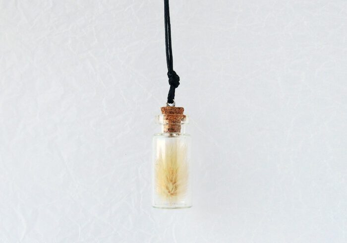 Mini Bottle Necklace With Lagurus Flower, Enchanted Forest Necklace, Glass Vial Tiny Terrarium, Small