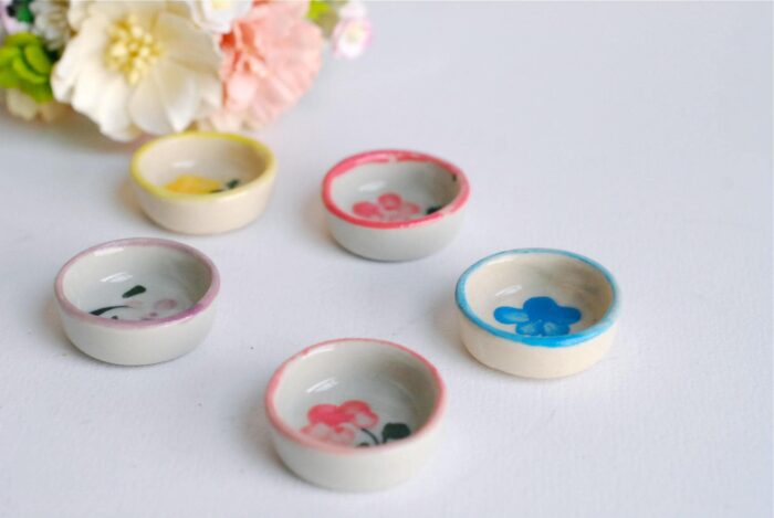 Miniature Ceramics Supplies, Micro, Mini Bowl 5 Pcs. With Flowers Painting Inside , Miniatures, Accessories, Deacoration, Terrarium