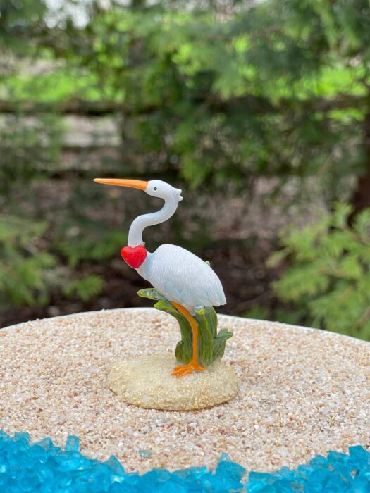 Miniature Crane, Mini Crane With Heart, Terrarium Supply, Fairy Garden Accessory, Coastal Garden Supply, Miniature Stork, Baby Shower
