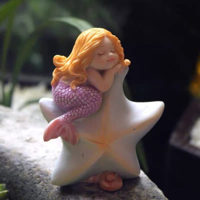 Miniature Fairy Mermaid Sleeping On Five-Pointed Star , Terrarium Figurines Garden Supplies Accessories Diy