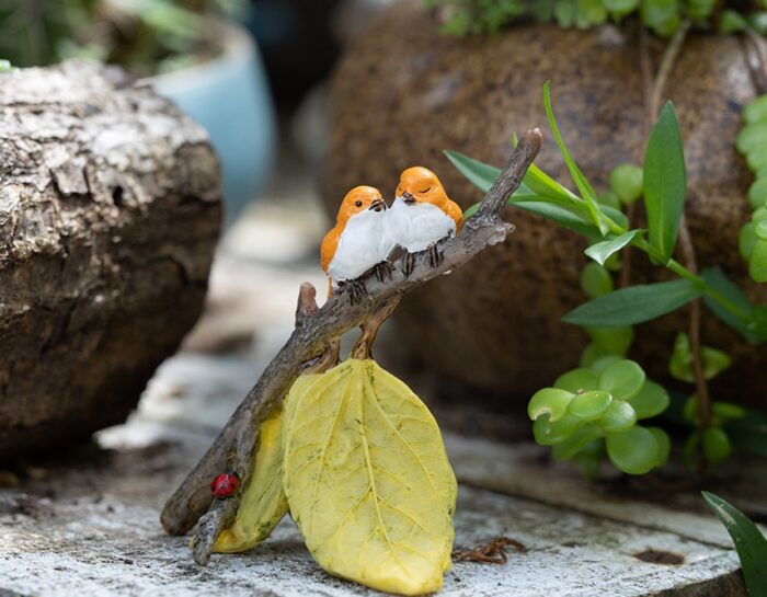Miniature Fairy Small Birds Lovers Standing On Branch Animal Figurines Garden Supplies & Accessories Terrarium