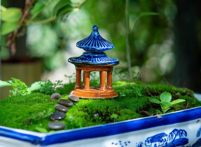 Miniature Fairy Small Double Deck Round Pavilion Garden Supplies & Accessories Terrarium Figurines Some Stone