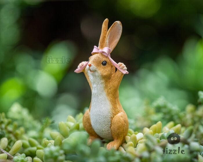 Miniature Fairy Small Rabbit With Bowknot Animal Figurines Garden Supplies & Accessories Terrarium