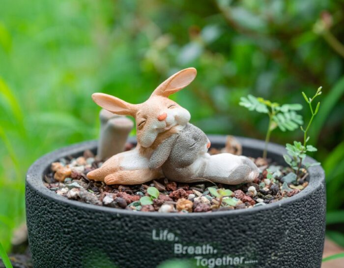 Miniature Fairy Small Two Rabbits Back To Sleeping Animal Figurines Garden Supplies & Accessories Terrarium