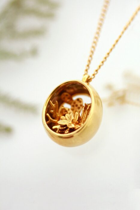 Miniature Gold Terrarium Necklace, Unique Contemporary Nature Inspired Gift For Her, Jewelry