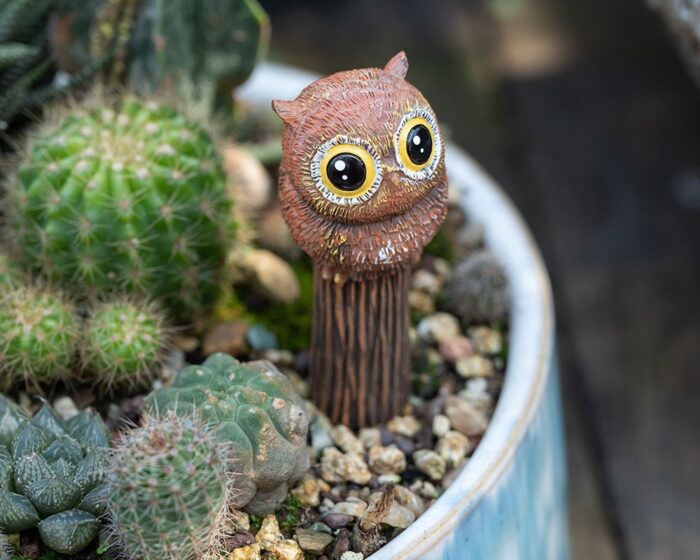 Miniature Small Owl Stand On Tree Stump Animal Figurines Fairy Garden Supplies Terrarium Accessories Diy