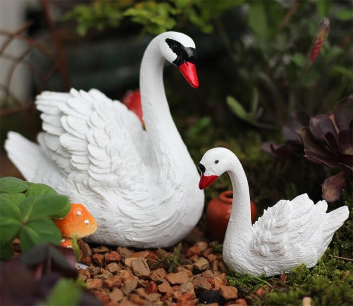 Miniature Small Swans Mother & Son Animals Figure Fairy Garden Supplies Terrarium Accessories