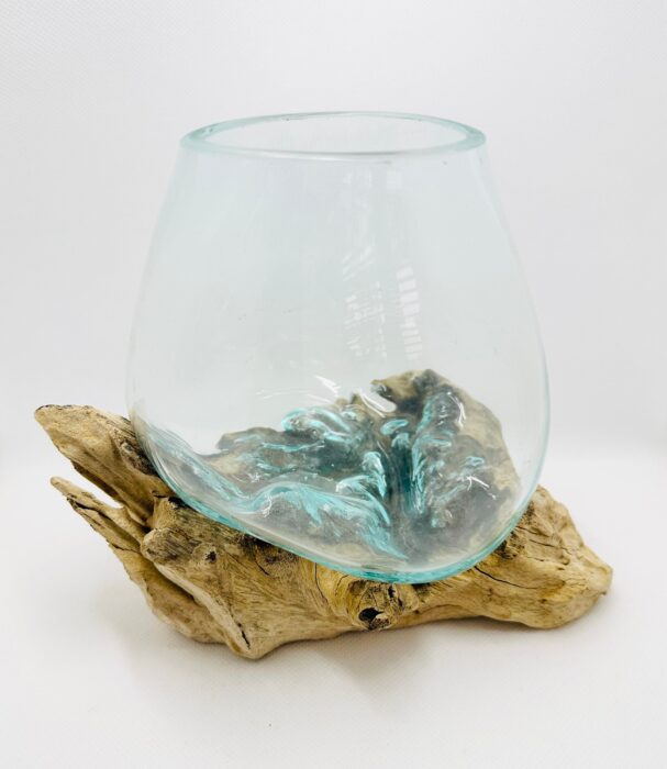 Molten Glass On Driftwood Base-Air Plant Terrarium-Fish Bowl-Eco Planter-Hand Blown Terrarium Glass-Driftwood Decor-Unique Gifts