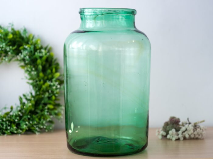 Rare Green European Mouth Blown Old Glass Jars/ Pickling Jar 1930/ Large Terrarium/Tall Floor Vase/ Antique Pickling