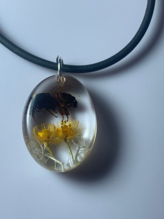Real Bumblebee, Flowers & Moss Preserved in Resin Necklace Pendent
