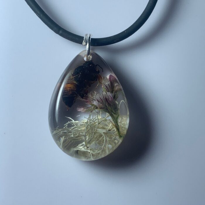 Real Bumblebee, Flowers & Moss Preserved in Resin Necklace Pendent