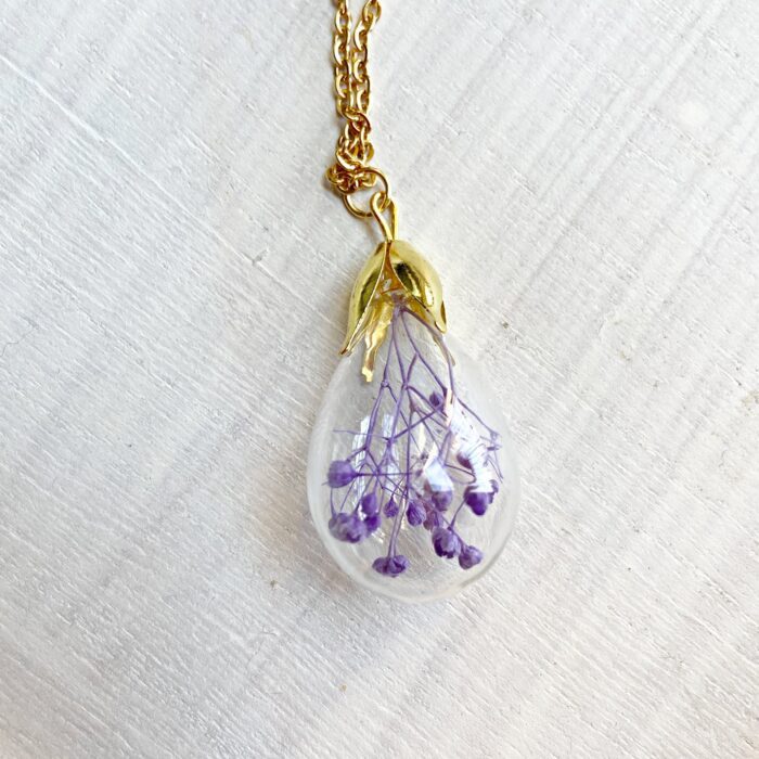 Real Flower Purple Necklace Terrarium Glass Bottle Pendants Nature Botanical Jewelry Gift For A Woman Christmas Gift Mom