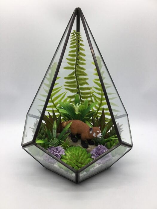 Red Panda Terrarium Kit - Artificial Succulent 9" Geometric Metal Trim Glass