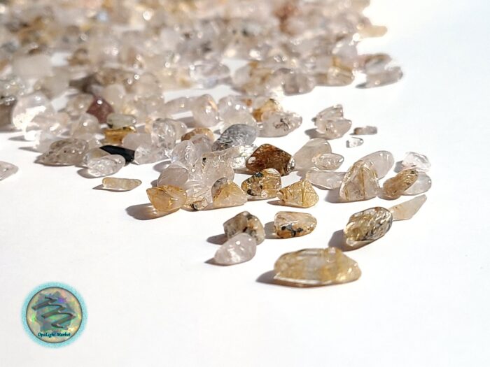 Rutilated Quartz Crystal Chips 4-8mm | Natural Gemstone Chips, Tumbled Quartz, Orgone, Candles, Inlays, Arts & Crafts