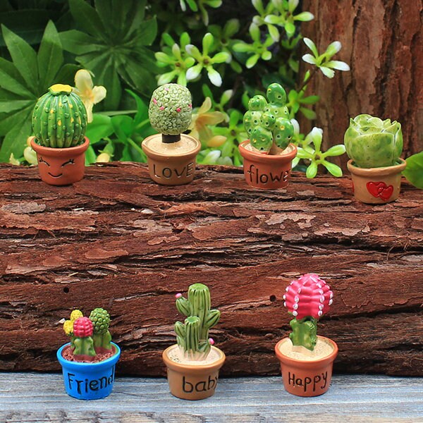 Set Of 7 Pcs Fairy Garden Accessories Tiny Cactus & Succulent Potted Plants Miniature Gardening, Terrarium Supply, Miniature Decor