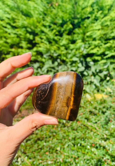 Tiger's Eye Heart Palm Stone, Gemstone, Natural Stone 55mm