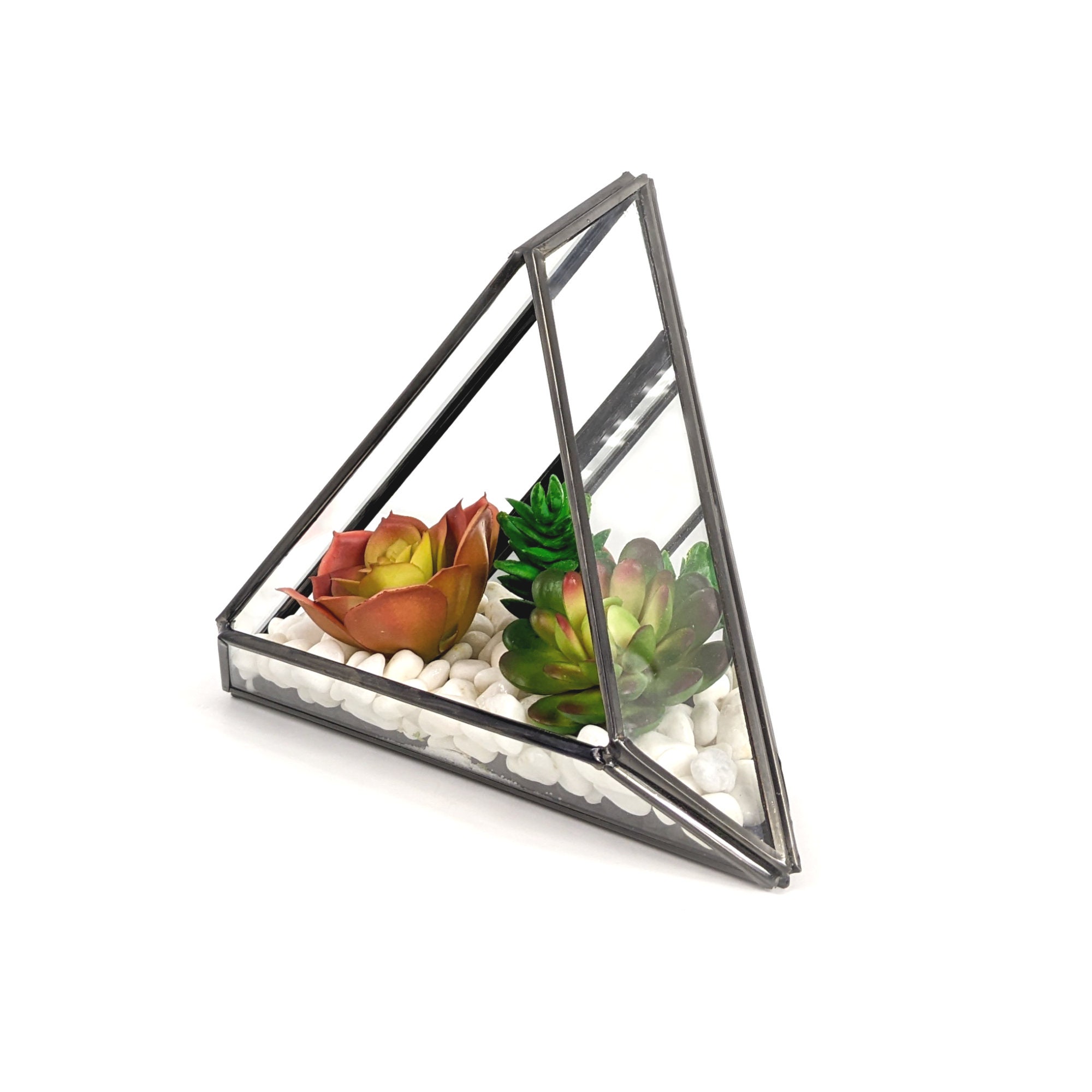 Triangle Glass Open Terrarium, Indoor Garden Tabletop Decorative Geometric Planter For Air