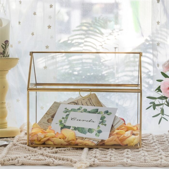 Wedding Glass Card Box Terrarium Gold Handmade Pure Copper House Shape For Reception | No Waterproof